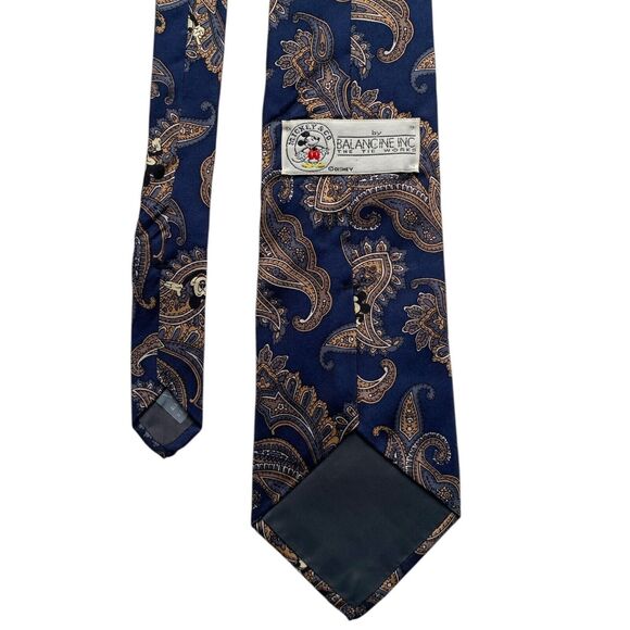Vintage Mens Mickey & Co Necktie Navy Blue Paisley Disney Mickey Mouse Silk Tie - Picture 3 of 4